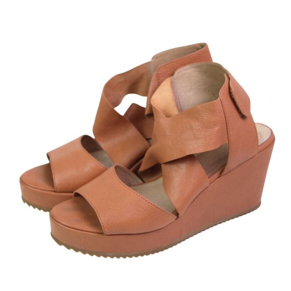 Eileen Fisher TAN BROWN REAL LEATHER PLATFORM OPEN TOE SANDALS SHOES Sz 8 1/2 - Picture 2 of 10